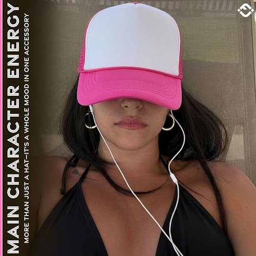 Image of Funky Junque Foam Trucker Hat, Trucker Hats for Women & Men - Blank Adjustable Snapback Mesh Back Baseball Cap