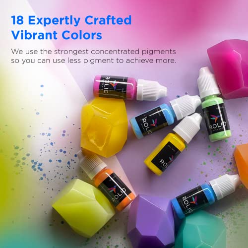 Rolio Pigments Resin Liquid Pigment Solid Colors - 18 Vibrant Colors for Epoxy Resin, Painting, DIY Art, Jewelry Making, Crafts Decorations, Garment Accessories - 0.33 oz/10 ml Each