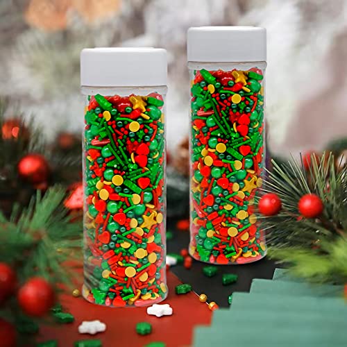 LEBERY 1 Bottle Christmas Sprinkles | Cake Sprinkles Cupcake Sprinkles | Red Green Gold Sprinkles | Edible Christmas Rainbow Jimmies Mix Sprinkles for Baking Cookie Ice Cream Dessert Decorations