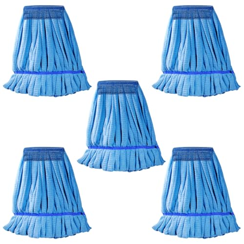 Image of 5 Pcs Commercial Mop Heads, Blue, Polyester, Floor, Medium Weight, Loop Ends, High Absorption, Universal Use
