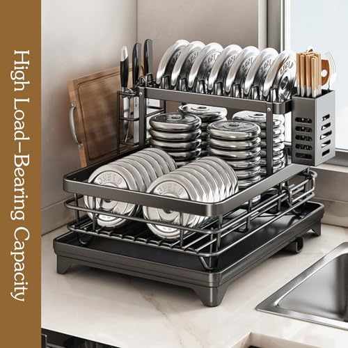 Generico Organizer na naczynia kuchenne z ociekaczem i uchwytem na narzędzia. Wielofunkcyjny ociekacz na naczynia do kuchni z wyjmowaną tacą ociekową/uchwytem na narzędzia, stalowy ociekacz