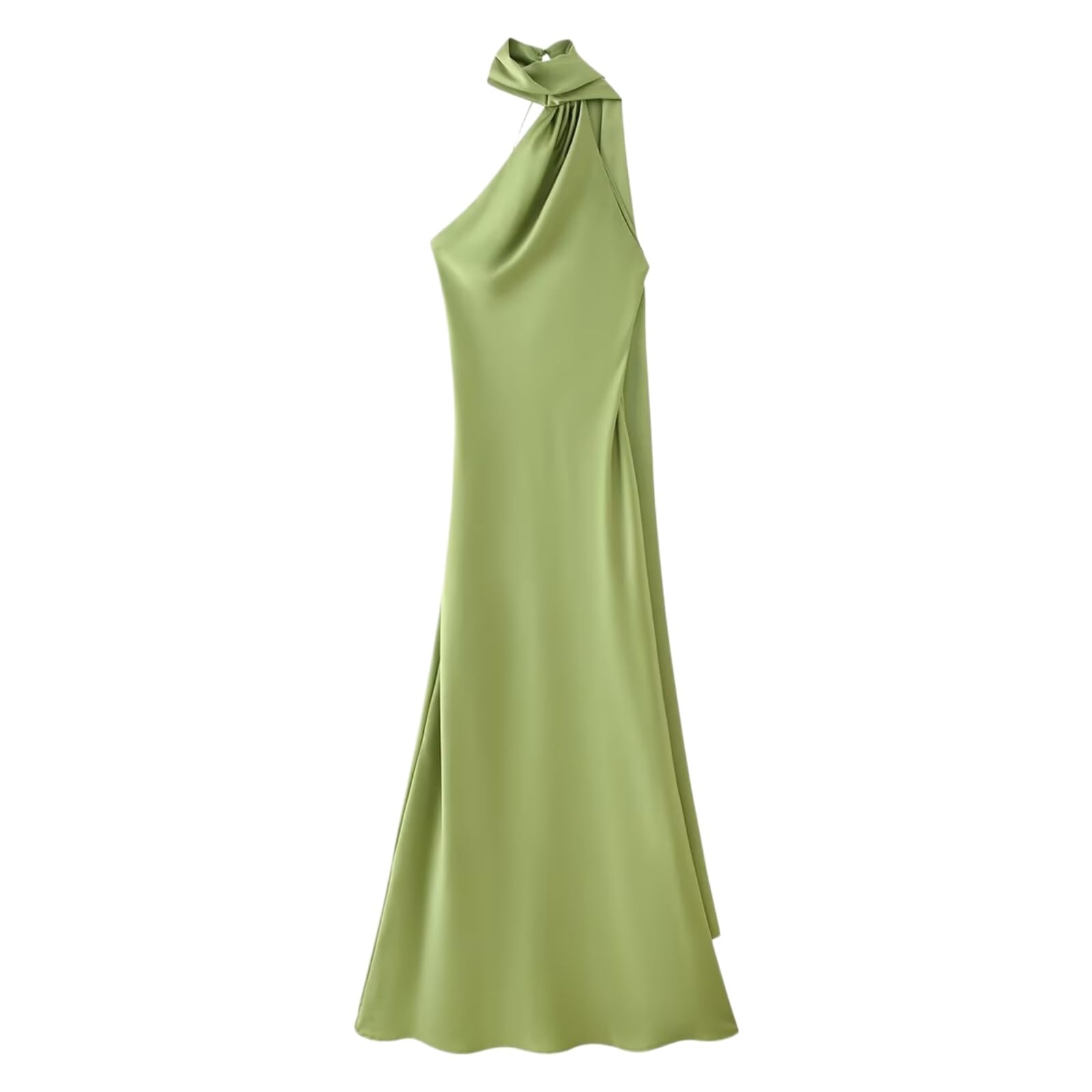 Vestito Donne Raso Halter Maxi Abito, Senza Schienale Maniche Seta Sentire Lungo Abito Elegante Estate Festa da Sposa Ospite con Nastro-White-s