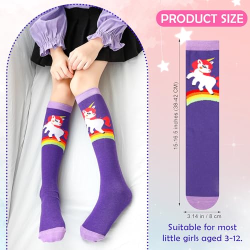 PHOGARY 6 Pairs Girls Knee High Socks, Cute Socks Colorful Cartoon Animal Warm Cotton Socks Crazy Funny Kids Odd Socks Mid Calf Long Boot Socks for 3-12 Years Girls, One Size (B)4