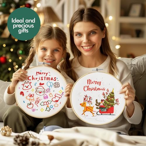 Image of wtisan Christmas Embroidery Kit, Cross Stitch Kits for Beginners, Needlepoint with All Tools & Instructions, Stamped Hand Embroidery Starter Kit for Holiday Crafts & Xmas Home Decor, W13