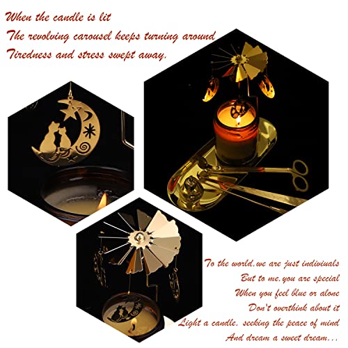 Manchda 5 In 1 Candle Accessory Set - Rotary Candle Holder - Candle Carousel Tray Plate, Wick Trimmer, Wick Dipper, Wick Snuffer, Gift For Candle Lovers, Wedding, Home Decor, Holiday (Golden Elves) #TOP4