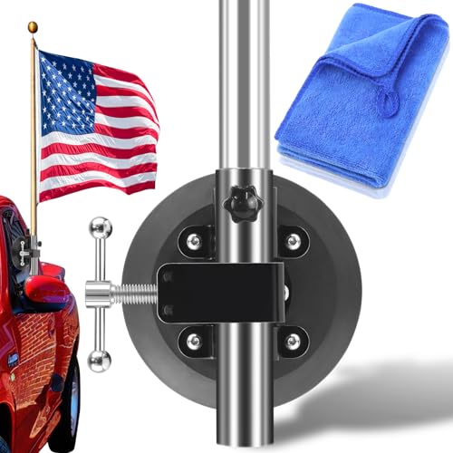 HLOGREE Car Flag Suction Cup Mount,RV Suction Cup Flag Mount with a Towel,Flag Holder for a Car,Suction Cup Flag Pole Mount,Suction Cup Flag Holder for RV,SUV Flag Pole Suction Cup - WLL of 260LBS