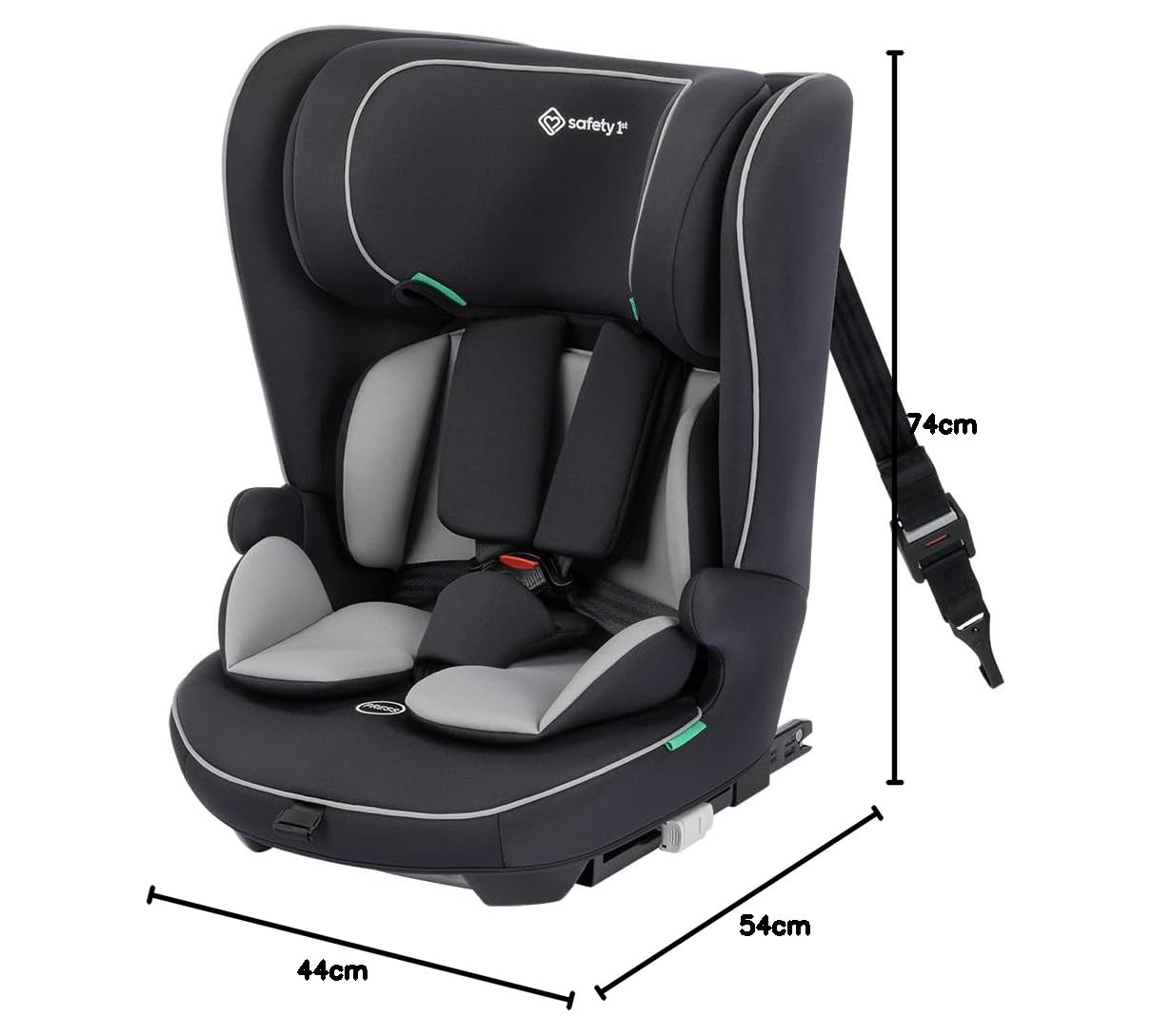 Safety 1st Lunar i-Size, silla de coche evolutiva, 15 meses a 12 años (76–150 cm), silla de coche ISOFIX, 13 posiciones de reposacabezas, protección lateral, Black