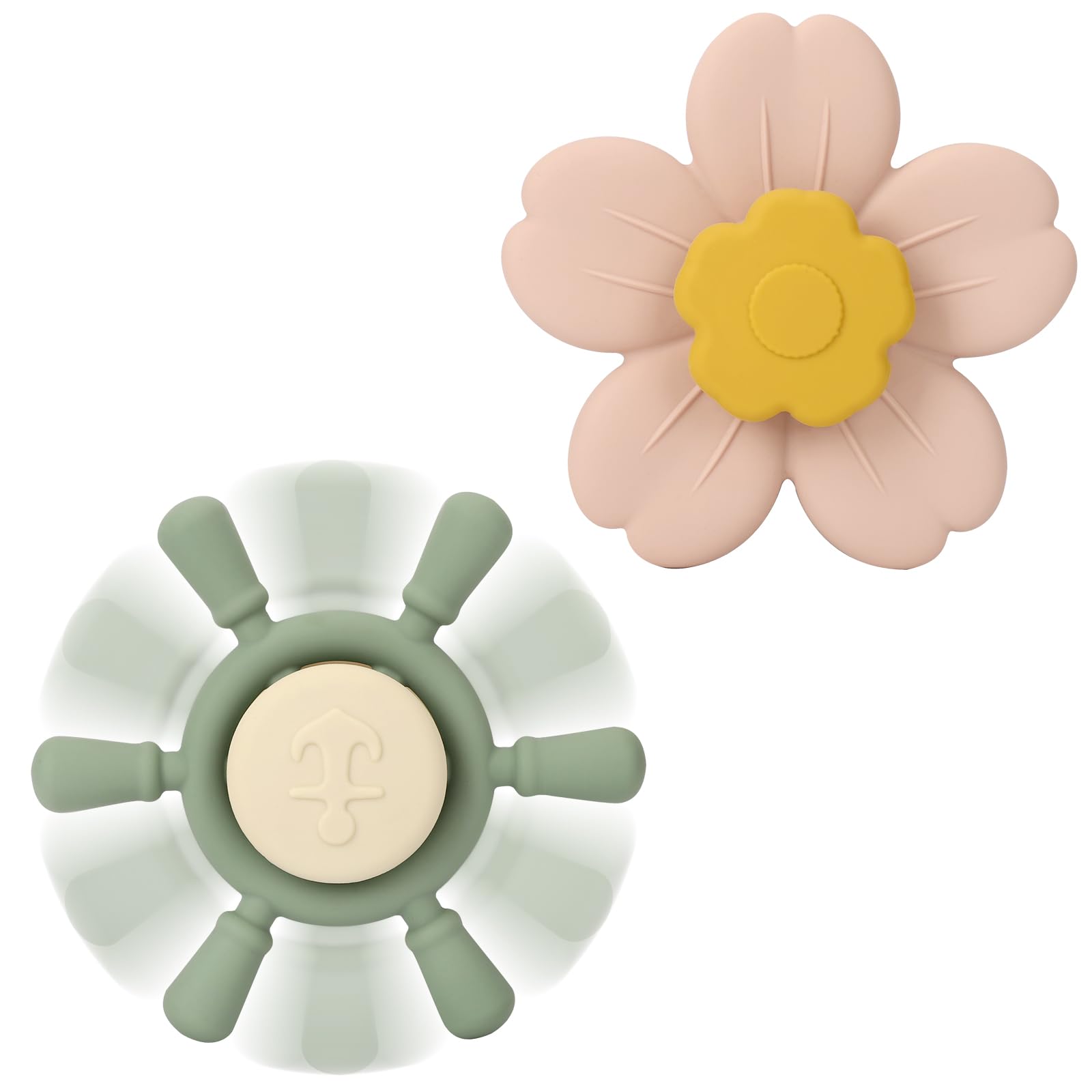 Socub Silicone Suction Cup Spinner Toy | Spinning Tops for Kids 1-3 | Airplane Car Travel Table Highchair & Window Toys for 1 2 Year Old | Toddler Sensory Bath Toys for Babies 12-18 Months(Sage/Blush)