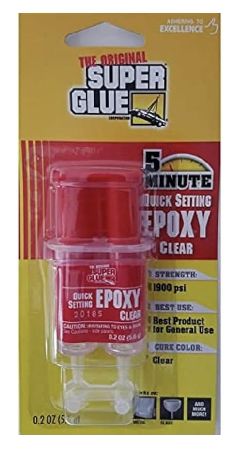Super Glue 5 Minute Quick Setting Epoxy, Clear, 1900 PSI Strength, 0.2 oz