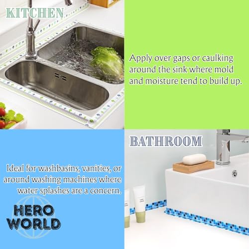 Image of Waterproof Caulk Tape 1.5in x 10.5ft Decorative Self-Adhesive Sealing Strip for Kitchen Bathroom Sink Toilet (Blue Tile)