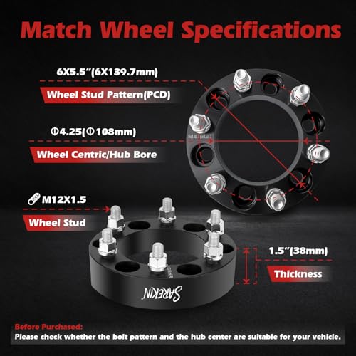 6x5.5 Wheel Spacers 1.5 in Hub Centric Wheel Spacer With M12x1.5 Wheel Stud by Sarekin - Used condition - Image 2