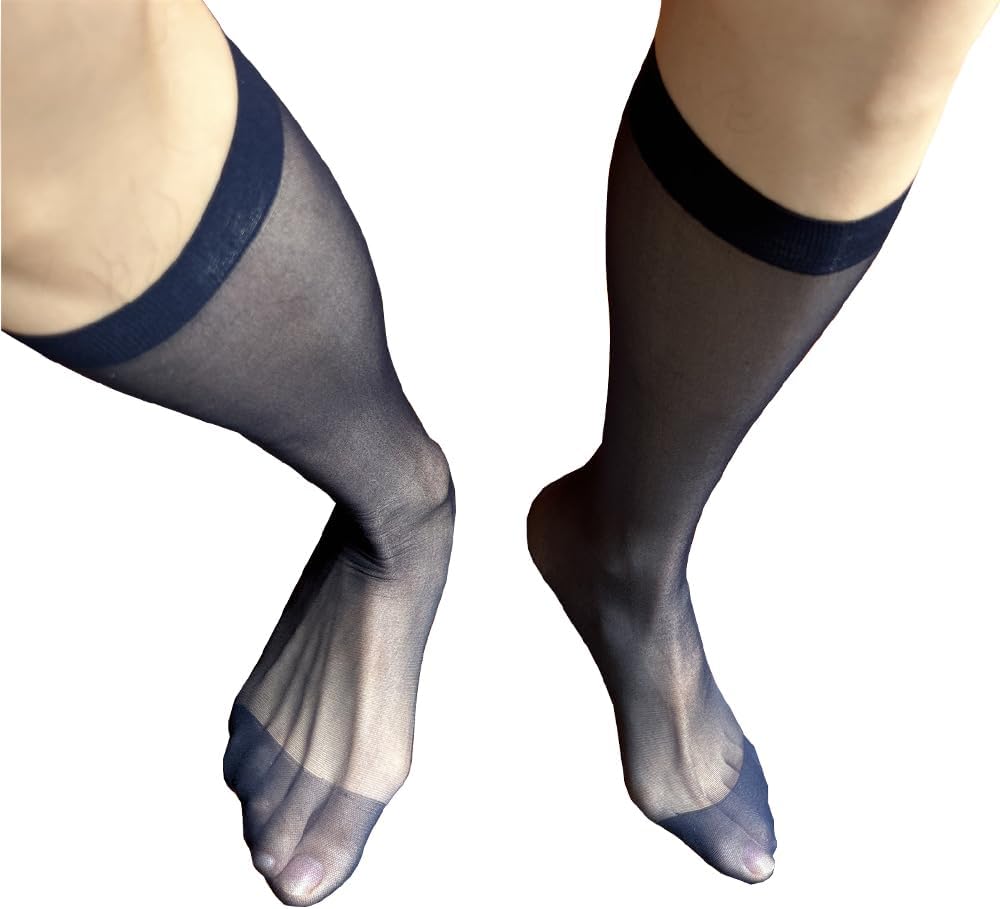 Mens Casual Business Socks Sheer See-Through Over the Calf Dress Socks Knee High Nylon Stockings Formal Suit