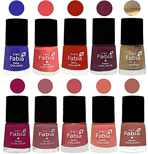 Image of SMC Fabia ALL IN ONE (PACK OF 10), Long Lasting Glossy Nail Polish, 6 ml Each, All Vibrant Colours,01784