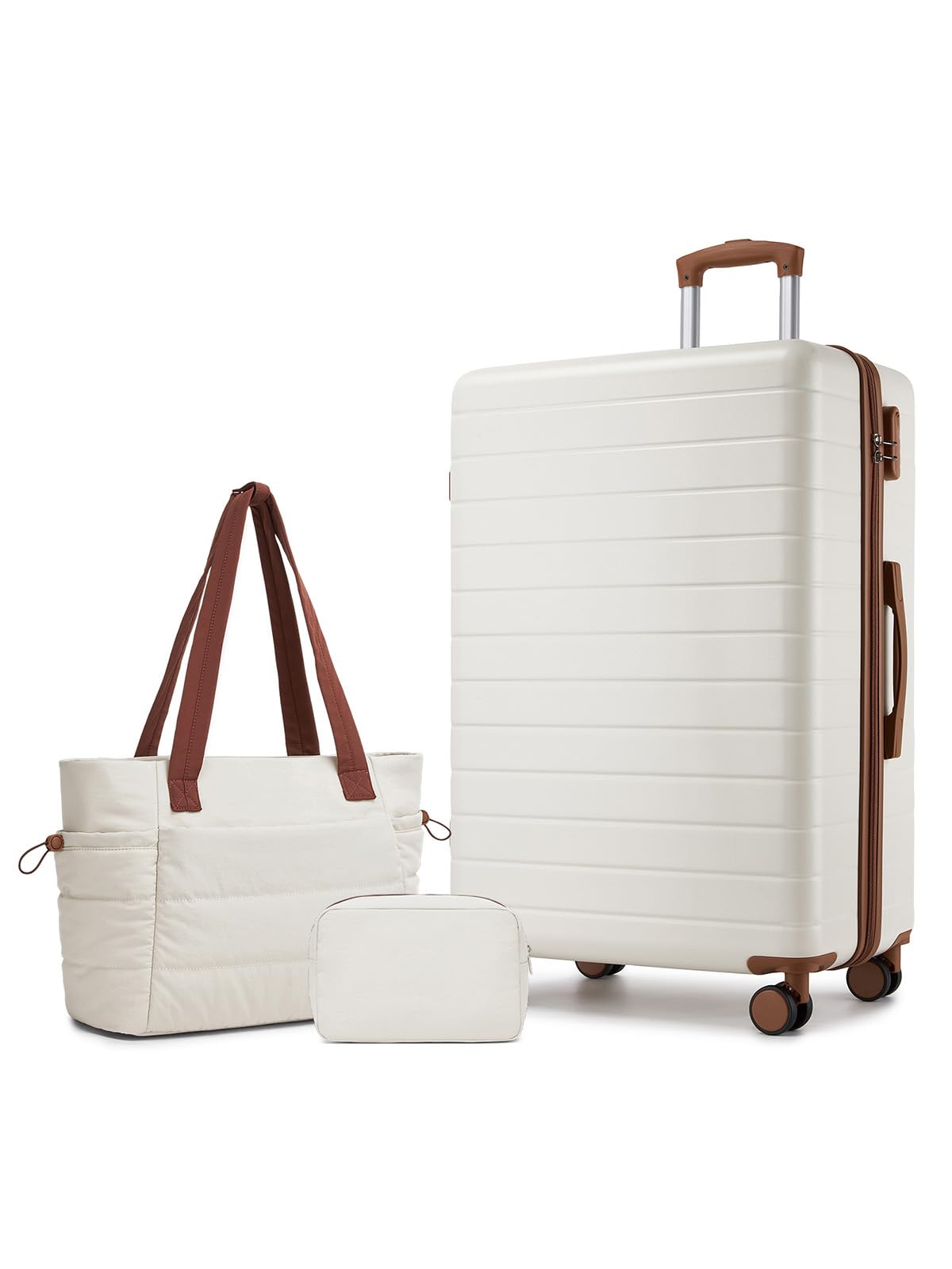 Maletas de Viaje Grandes 23 Kilos con Bolso Tote y Neceser, Crema