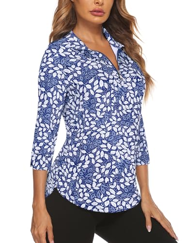 Image of Cucuchy Style Womens Golf Shirt 3 /4 Sleeve Quarter Zip Workout Tennis Tops Quick Dry UPF 50+ Shirts