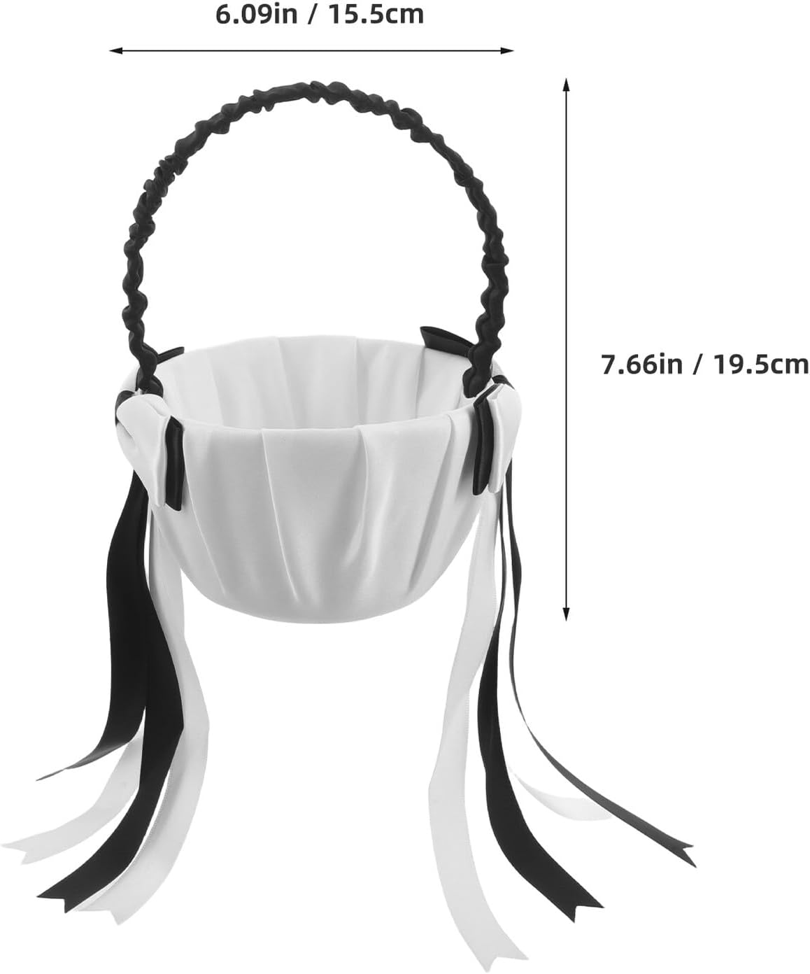 jojofuny Wedding Flower Girl Basket White Satin Petal Basket with Double Bowknot Handle for Ceremony and Wedding Party Supplies