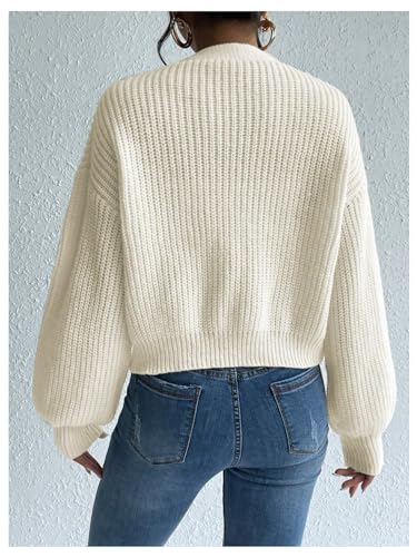 GORGLITTER Women's Lantern Sleeve Oversized Cardigan Cropped Chunky Knit Button Down Cardigan Sweaters2