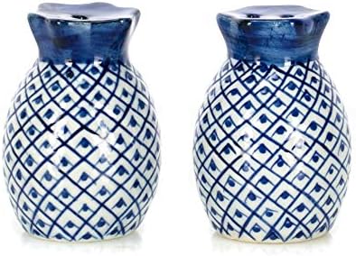 Pineapple Blue and White 2 inch Porcelain Ceramic Salt and Pepper Shaker Set