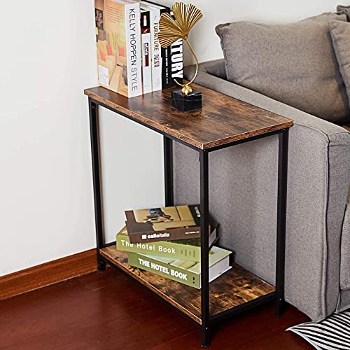 Tianlang Beistelltisch, Industrial Sofatisch mit Ablage, Schmaler Nachttisch mit Stabilem Metallrahmen, Konsolentisch für Wohnzimmer Schlafzimmer, Kleine Räume, Rustikales Braun LJET010F Cover
