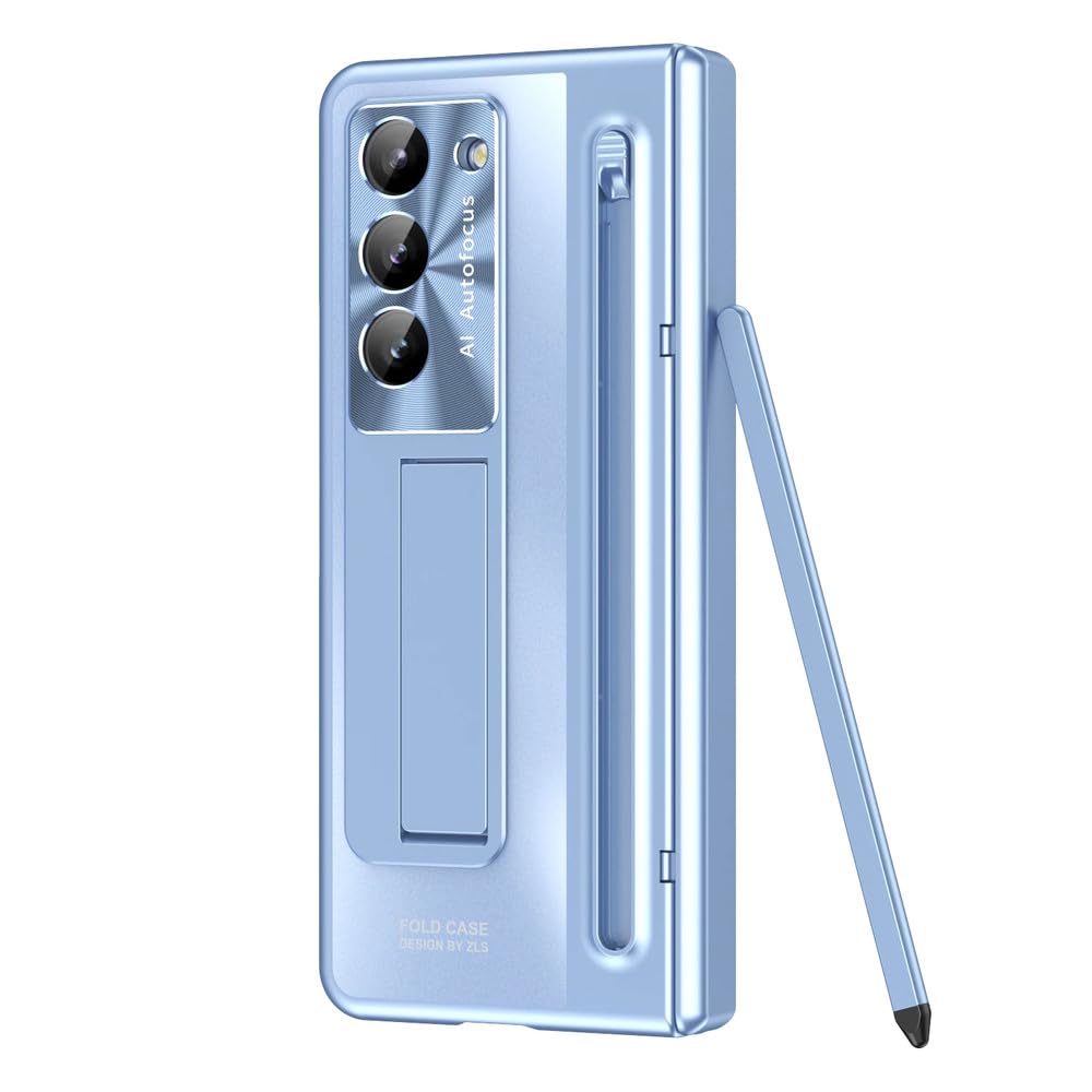 Funda con bisagras de protección Completa para Samsung Galaxy Z Fold 6 5 4 3 con Cubierta Plegable con lápiz táctil Soporte de película de Vidrio Templado, Azul, para Galaxy Z Fold 2