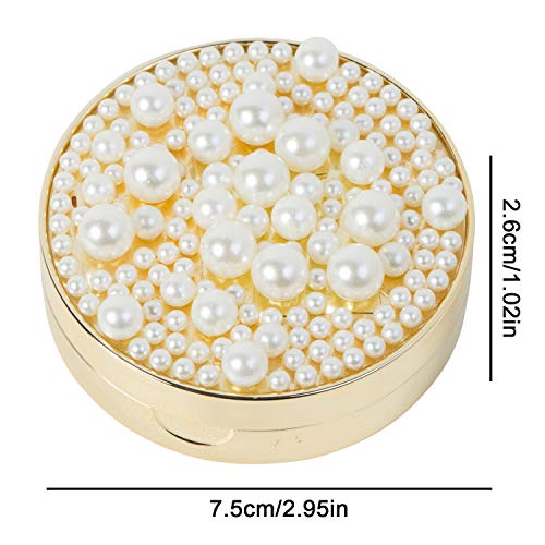 image for Fanciher Contact Lens Pearl Case with Mirror, Portable Mini Travel Con