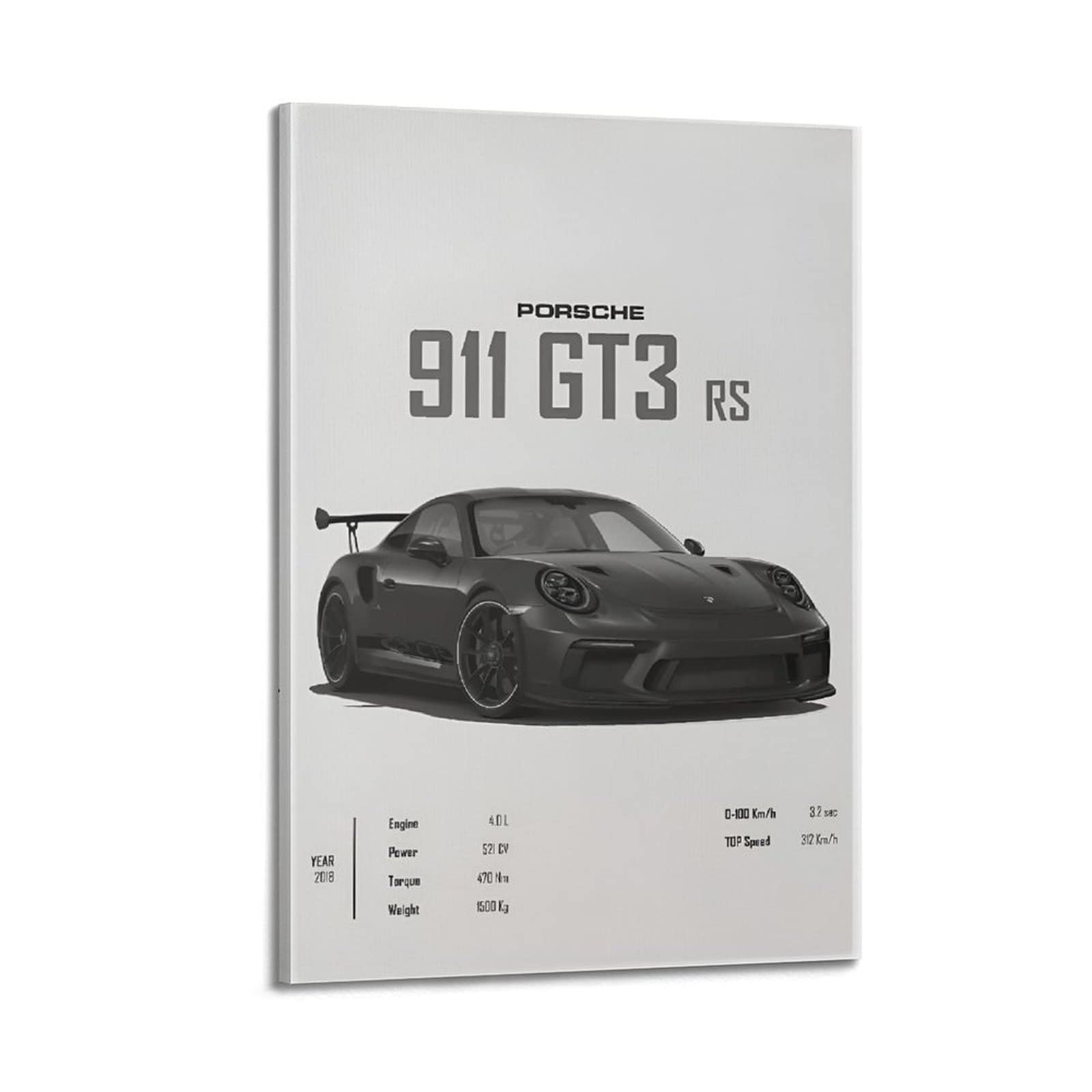 ESTE 911 Gt3 Rs Supercar Poster - 16x24inch Canvas Art Print for Modern Family Bedroom Decor