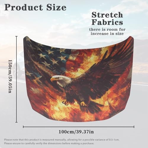 Image of Car Hood Cover, Eagle American Flag Flame Design Car Hood Protector Auto Patriotic Decorations Waterproof Auto Hood Wrap Blankets Universal Automotive Exterior Accessories