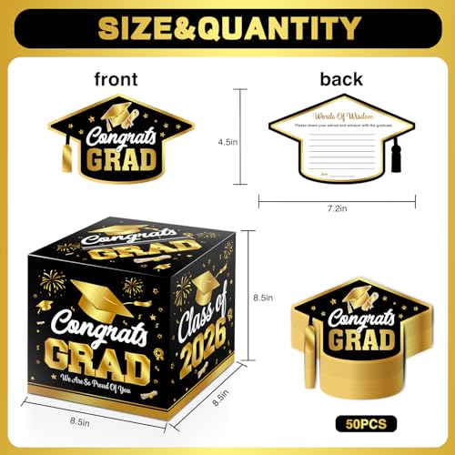 Image of M AMFEOV Graduation Card Box with Cards, 51Pcs Grad Party Decorations with 50Pcs Graduation Cap Advice Cards and 1Pc Black Congrats Grad Card Box for Class of 2026 Graduation Party Supplies