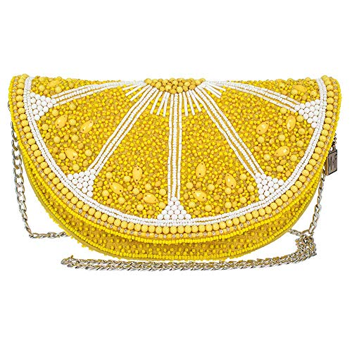 Mary Frances Tart Beaded Handbag Lemon Slice Crossbody Bag, Yellow
