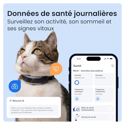 Collier GPS pour chat Tractive avec suivi en direct et alertes de santé intégrées