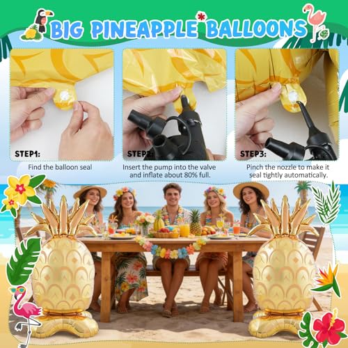 Image of PHOGARY 2 Pcs Big Pineapple Balloons, Standing Inflatable Hawaiian Foil Balloon for Summer Beach Pool Luau Hawaiian Aloha Party Decoration Birthday Fruit Themed Party Supplies