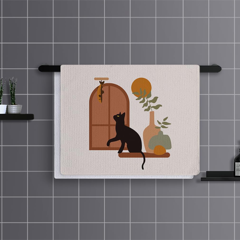 Trapos Cocina Gato Naranja Bohemio Paños de Cocina Suaves y Absorbentes Paños Cocina Reutilizables Trapos de Cocina para Secar Toallas Lavable Toallas de Barra Juego de 4 (40x60cm)