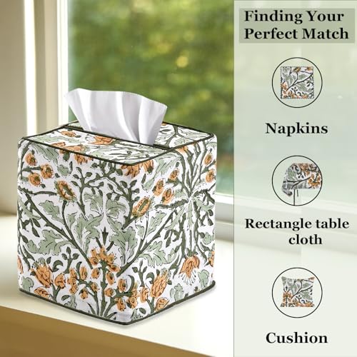 Ridhi Goldenrod Yellow Block Print Tissue Box Cover – Handmade Cotton Fabric Tissue Holder for Home Bedroom Living Room Bathroom Vanity Car Nightstand Office Kitchen – Decorative Square Napkin Holder by Ridhi - Image 7