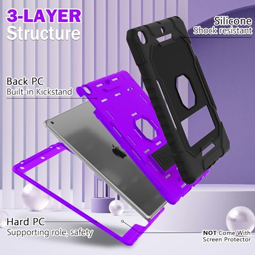 Image of ZoneFoker Case for iPad 9th /8th /7th Generation 2021 /2020 /2019(10.2 inch), Heavy Duty Military Grade Shockproof Rugged Protective 10.2 inch Cover with Built-in Stand for iPad 9 8 7 Gen(Black+Purple)