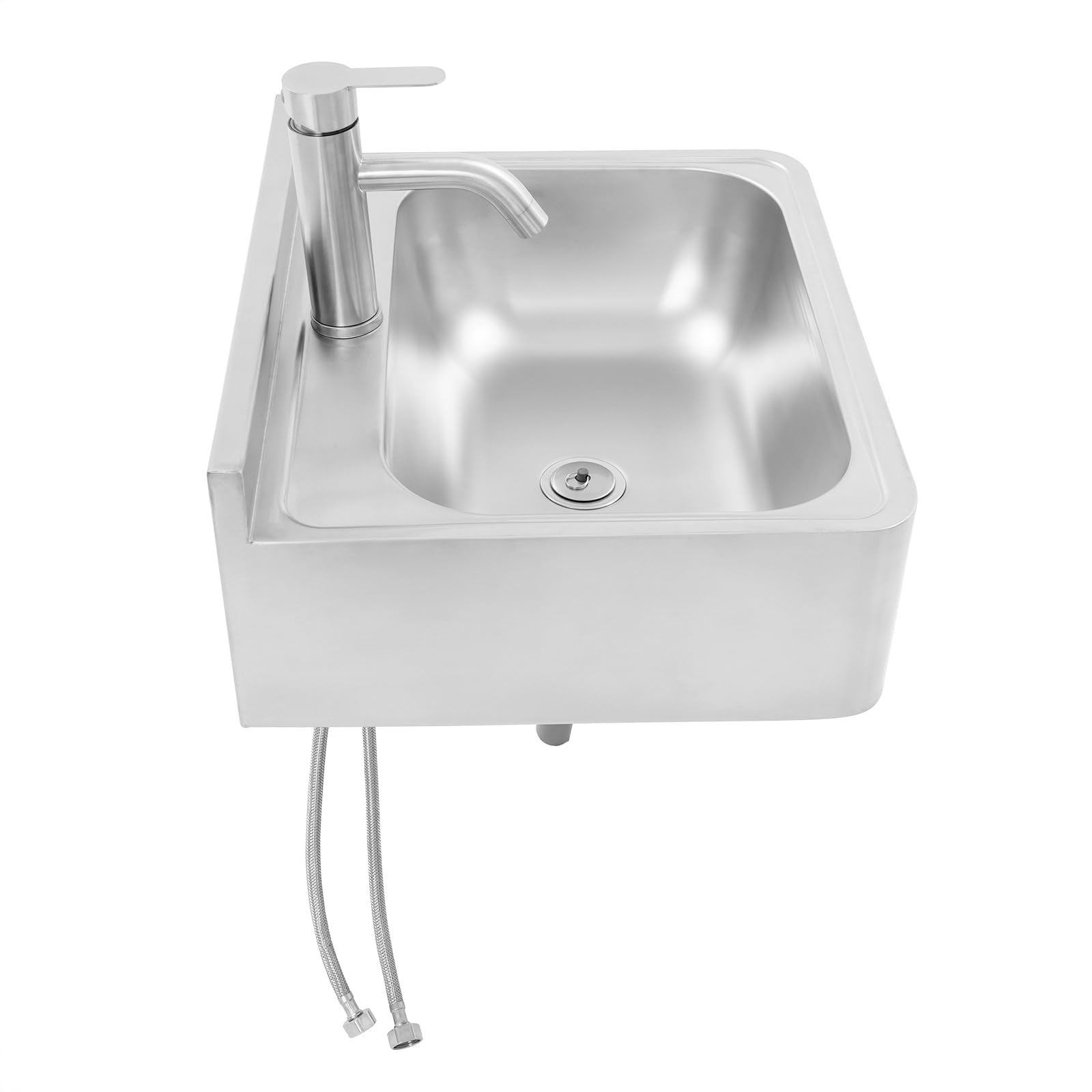 Fregadero de acero inoxidable montado en la pared, 48 x 39 x 20 cm, fregadero de cocina, fregadero exterior para autocaravana, baño, fregadero de cocina (con grifo)