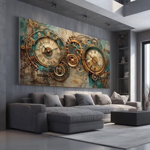 Tableau decoration murale steampunk horloge en toile moderne 50x100 cm