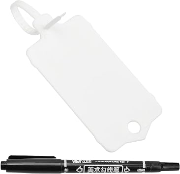 100pcs Blank Plastic Tags for Labeling Reusable Hanging Tags Ties Key Tag Storage Labels Waterproof Plastic Mark Label Writable Hang Sign with One Marker Pen White