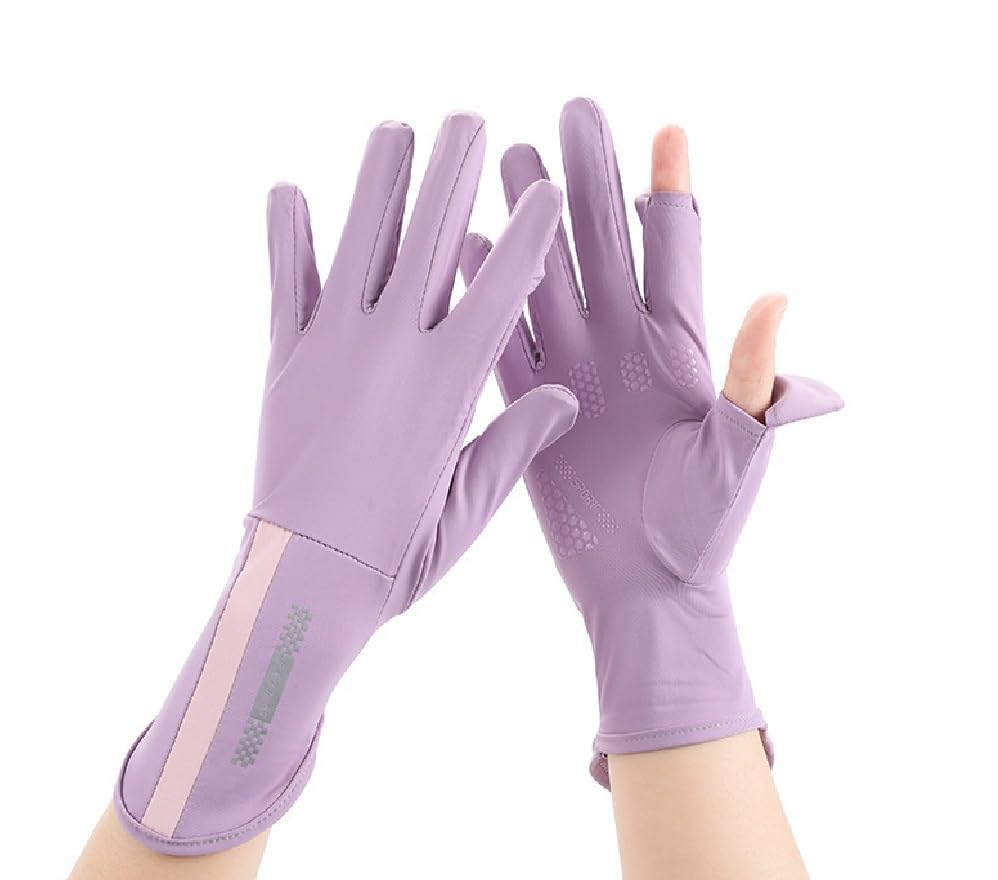 Image of LUVINA 2 PCS Hand Gloves for UV Sun Protection, Breathable Sunscreen Driving Glove Cooling Arm Full Finger, Ice Silk Non-Slip Touch Screen Anti Uv Glove (Purple, Gloves)