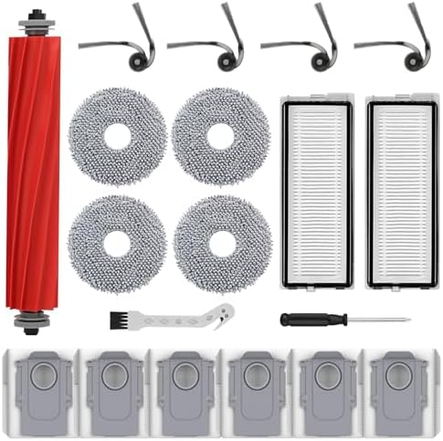 HOWEKUZE 19 Stück Zubehör für Roborock QV 35A,QV 35S,Qrevo S Pro,QR 598/798 | Staubsauger Ersatzteil set:4Staubbeutel,1Hauptbürsten,4HEPA-Filter,4Wischtücher,4Seitenbürsten,1Bürste
