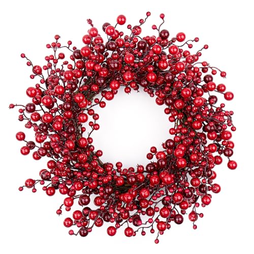 VioletEverGarden Christmas Wreaths for Front Door 20 Inch Red Berry