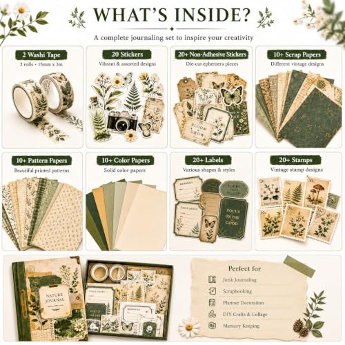 Image of Nature Journal Kit, A6 Blank Notebook, 100 Pages, Botanical