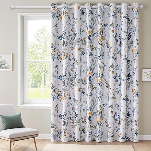 Image of MYSKY HOME Floral Curtains 1 Panel Living Room Darkening Curtains Thermal Insulated Light Blocking Drapes for Bedroom Living Room (Customsize, Yellow and Blue)