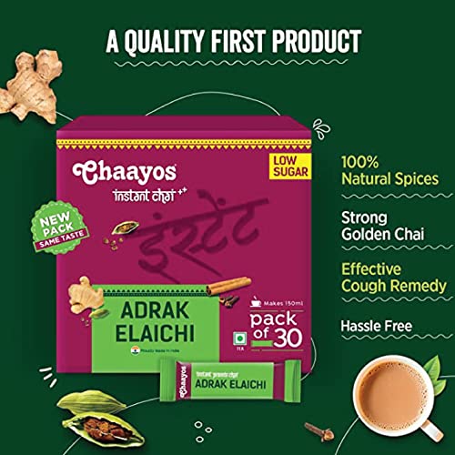 Image of Chaayos Instant Tea Premix - Adrak Elaichi Flavour - Low Sugar (12g * 30 Sachet) (Makes 150ml), Ginger Powder, Elaichi Powder, Premix Tea, Desi Chai