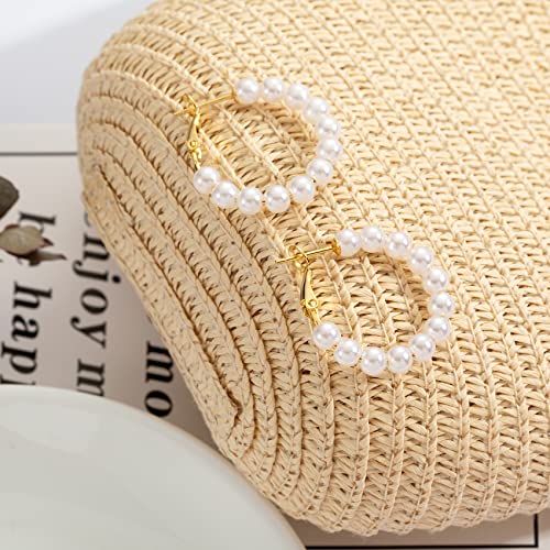 Pearl Hoop Earrings For Women Small Pearl Hoop Earrings,14K Gold Plated Lightweight Open Large Circle Round Pearl Earrings Jewelry Birthday Gift For Women Girls #TOP2