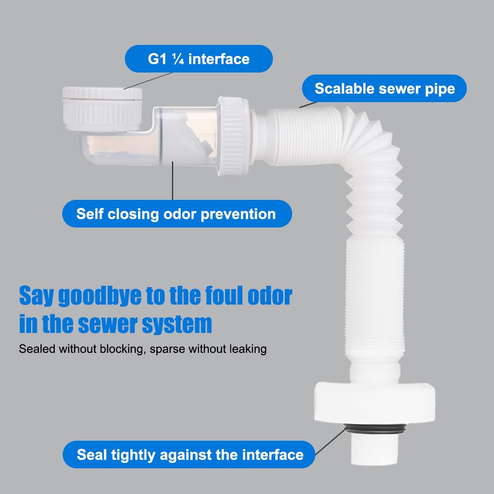 DASIAUTOEM 1 1/4 Inch Siphon, Space-Saving Siphon, Adjustable Sink Siphon, Flexible Drain Hose, Odour-Proof Flexible Siphon - Image 3