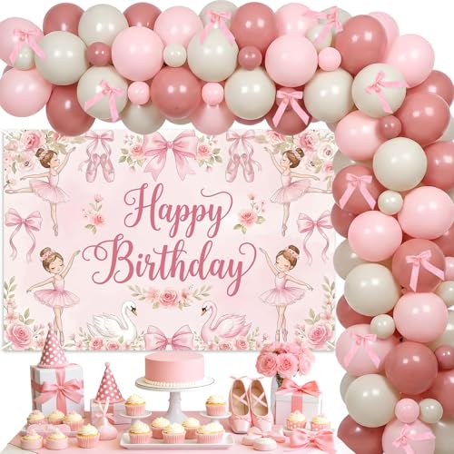 Guirnalda de globos rosa para decoración de cumpleaños de niña con cinta y lazos de látex