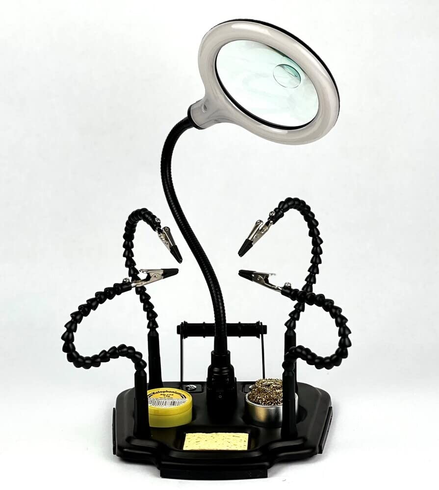 edi-tronic Helfende Dritte Hand flexibel Platinenhalter mit Zubehör Löthilfe mit LED Lupe