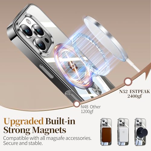 Image of ESTPEAK Titanium Grey CD Mag-Stand Case for iPhone 16 Pro Max Case with Invisible Magnetic Ring, [Fit for MagSafe] [Never Yellowing] Top Clear Phone Case Cover for iPhone 16 ProMax 6.9 inch