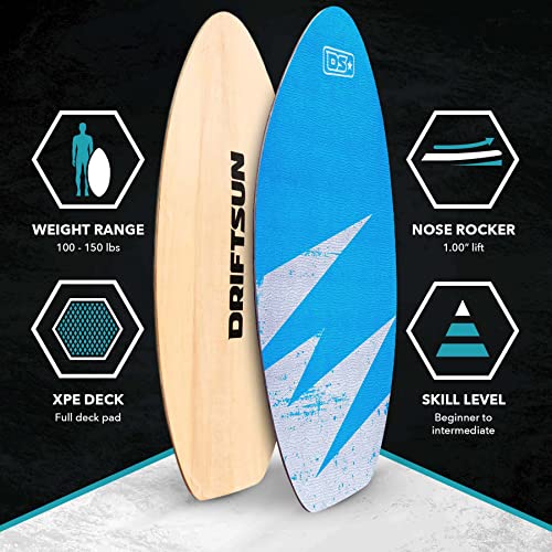 Driftsun Performance Wood Skim Board - 40 Inch Skimboard with Non Slip XPE Traction Pad, Wax-Free Foam Top Deck Lightweight and Durable, Ideal for All Skill Levels, for Kids, Teens and Adults