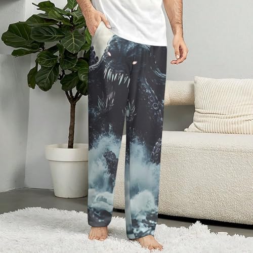 Sea Monster Octopuss Tentacles Fangs Womens Mens Pajama Pants Lounge Sleep PJ Bottoms with Pockets3